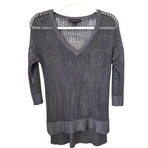 Rock‎ & Republic Gray Knit Tunic Top V Neck 3/4 Sleeve Size Small Boho